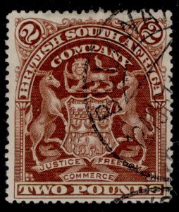 RHODESIA EDVII SG91, £2 brown, VFU. Cat £6.5.