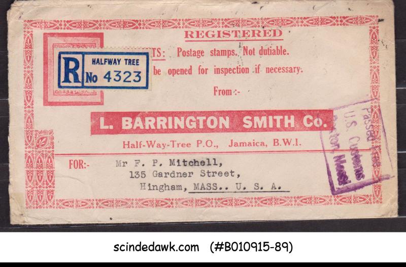 JAMAICA - 1947 REGISTERED ENVELOPE TO USA WITH KGVI STAMPS