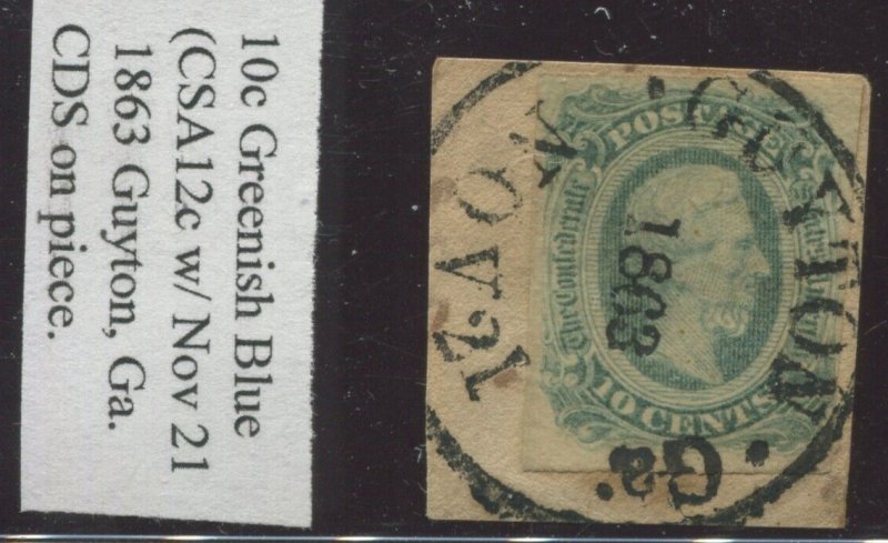 CSA 12c Used Stamp with Guyton FA NOV 21 186 Cancel on Small Piece BX5253