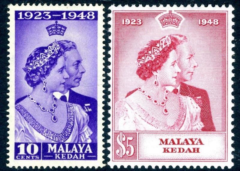 MALAYA (KEDAH)-1948 Royal Silver Wedding Set Sg 70-71 LIGHTLY MOUNTED MINT