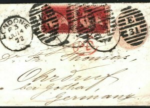 GB Cover 1d Pink London Uprated Germany Gotha QV DESTINATION MAIL 1872 40a.12