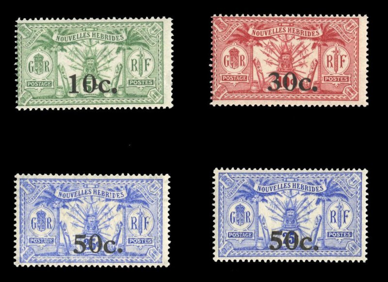 New Hebrides 40-43. $55, 1924 Surcharges, lightly hinged