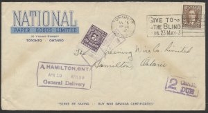 1941 Postage Due Cover National Paper Goods Advertising Short Paid 2c Due Tied