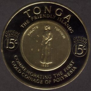 Tonga official 1963 SGO17 15/- Stamp of Polynesia Gold Coin MNH