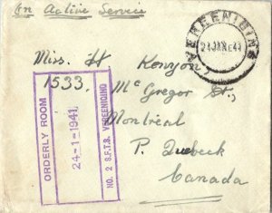 South Africa Soldier's Free Mail 1941 Vereeniging to Montreal, Que. Canada wi...