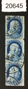 MOMEN: US STAMPS # 24 STRIP OF 3 USED POS.61-81R8 LOT # 20645