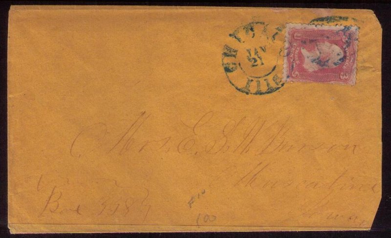 US Sc#64a PIDGEON BLOOD PINK ON COVER TIED BY  CHICAGO, ILLS TO MUSCATINE,IOWA