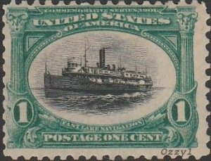 US #294 1901 1c Green Steamer City of Alpina UNUSED-VG-DOG-H.