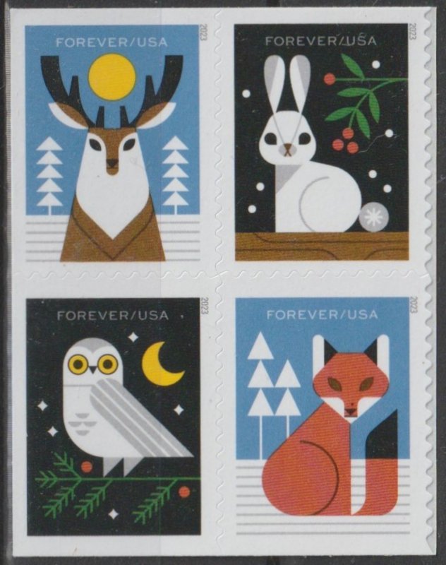 5825a  (66c) Woodland Animals 2023 MNH block of 4