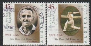 2001 Australia - Sc 1941-2 - used VF - 2 single - Sir Donald Bradman