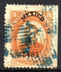 Mexico 1881 Juarez 5¢ Orange 5481 (MEXICO) Thin Soft Paper MX4689