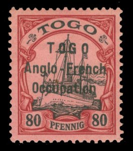 German Colonies TOGO 1914 Anglo-French Occup. Yacht  80pf lake Sc# 43 mint MH