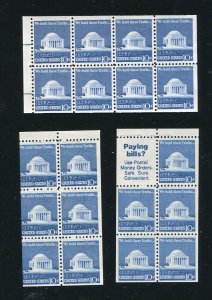 1510c, d Jefferson Memorial  3 Different 10¢ Stamp Booklet Panes MNH