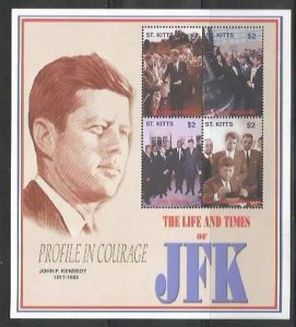 ST. KITTS - 1988 - John F Kennedy - Perf 4v Souv Sheet - Mint Never Hinged