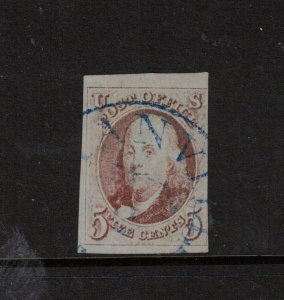 USA #1 Used Fine+ With Lovely Blue Town Postmark - Corner Crease **With Cert.**