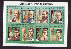 St Vincent-Sc#1562-Unused NH sheet-Famous Chess Masters-1991-