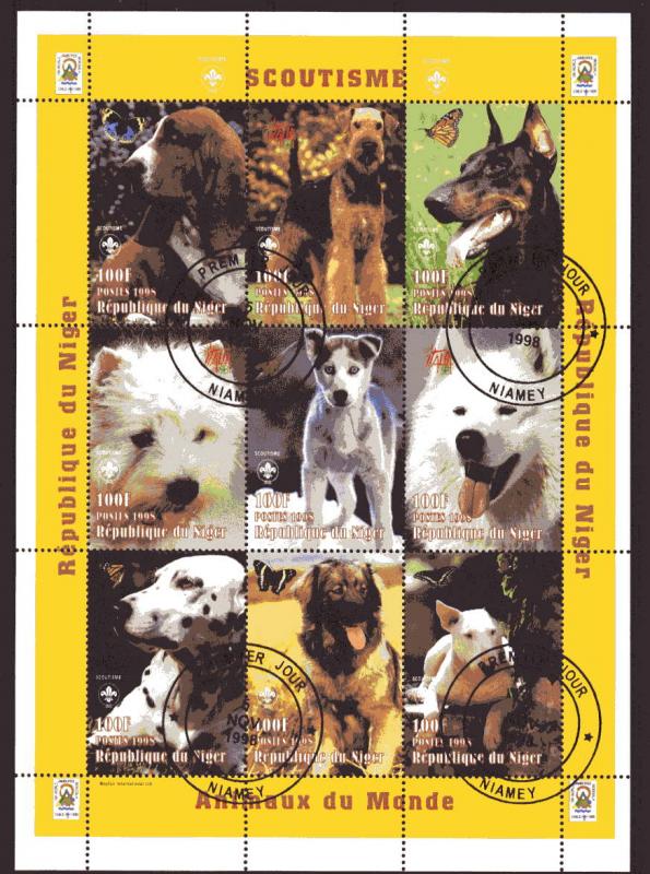 Niger 1998 Dogs/Butterflies/Scout/Fine Used Shlt(9) SC #1009