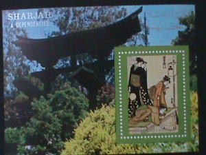 SHARAJAH-AIRMAIL-JAPANESE ARTS PAINTING-THE BEAUTIES-MNH IMPERF S/S-VERY FINE