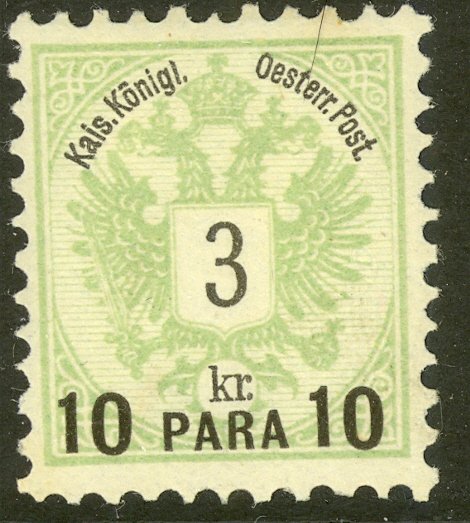 AUSTRIAN OFFICES IN TURKEY 1888 10pa on 3kr ARMS Sc 15 MH