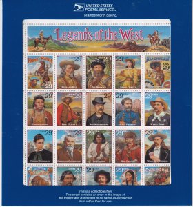 Sc# 2870 U.S 29¢ Legends of the West 1994 complete recall sheet MNH CV $125.00