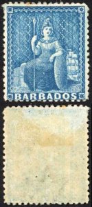 Barbados SG52 (1d) Blue Wmk Small Star Perf 14.5 to 15.5 M/M Cat 325 pounds