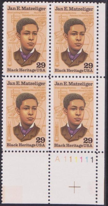  2567 2567a Jan Matzeliger 29c 1991 MNH LR PB4 111111