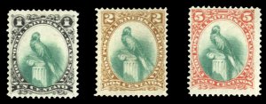 Guatemala #21-23 Cat$25, 1881 1c-5c, hinged