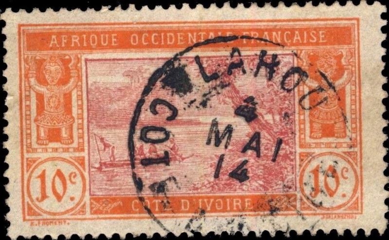 CÔTE-D'IVOIRE - 1914 - CAD LAHOU / COTE-D'IVOIRE DOUBLE CERCLE SUR N°45