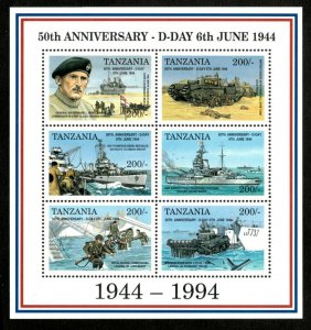 Tanzania 1994 - D-Day, Normandy, 50 Years, WWII - Sheet of 6v - Scott 1274 - MNH