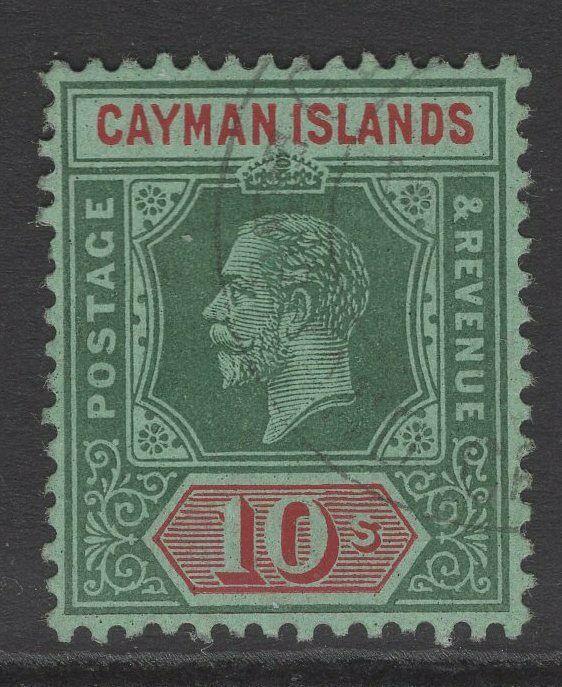 CAYMAN ISLANDS SG52 1914 10/- DEEP GREEN & RED/GREEN FINE USED