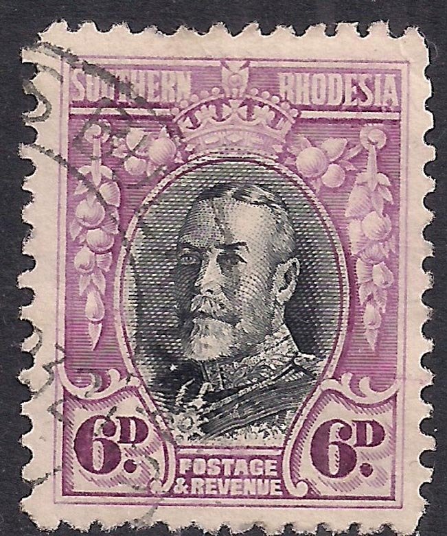 Southern Rhodesia 1931 - 37  KGV 6d Black & Magenta used SG 20 Perfs 12 ( T863 )