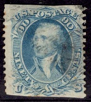 US Stamp Scott #72 Used 90c Blue Washington SCV $600