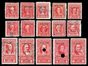 Scott R411//R428 1945 1c-$10.00 Dated Red Documentary Revenues Used F-VF