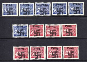 BOHEMIA & MORAVIA J1//J14 PRAG OVERPRINTS OG H M/M F/VF TO VF