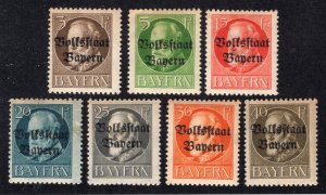Bavaria 1919 3pf to 40pf Overprints, Scott 136-137, 140-143, 145 MH