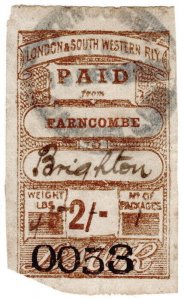 (I.B) London & South Western Railway : Paid Parcel 2/- (Farncombe)