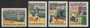 Philadelphia Rapid Transit Co., Safety First, Set of 4 Early Poster Stamps, N.H.