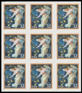 US 3012 Christmas Midnight Angel 32c block 9 MNH 1995