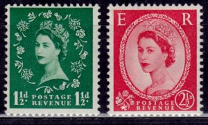 Great Britain, 1952-53, Queen Elizabeth, sc#294, 296, MNH