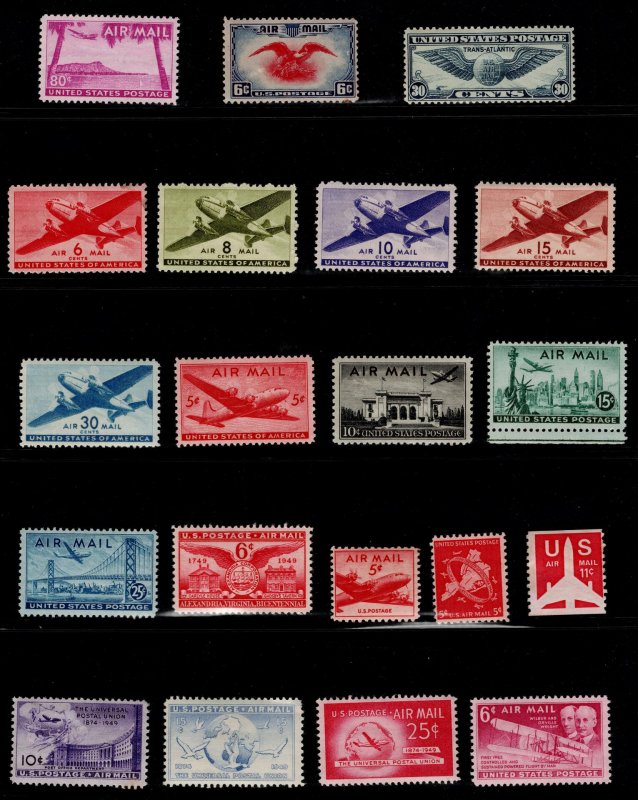 Mint Set of 20 US Air Post Stamps 1928 to 1969