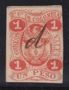 Colombia 1866 1p Vermilion Used. Scott 49a