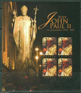 TUVALU  POPE JOHN PAUL II 10th MEMORIAL IMPERFORATE SHEET II OF FOUR  MINT NH