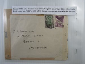 Ecuador WWII Twice censored cover to Bristol England Censor tape 8061 & 1881