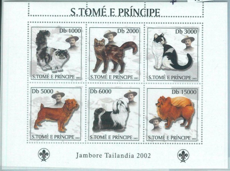 M1574 - S TOME & PRINCIPE, ERROR,MISSPERF SHEET: Cats Dogs, Boy Scouts, Thailand