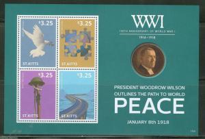 ST. KITTS   2014 100 YEARS WORLD WAR I WOODROW WILSON  PEACE SHEET MINT NH