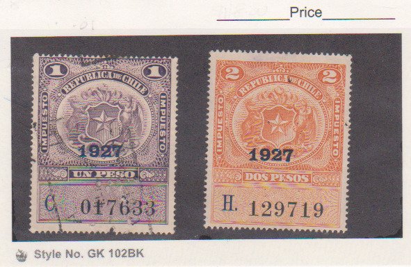 CHILE 1927 Impuesto REVENUES Stamps Used Animal & Bird 1P & 2P