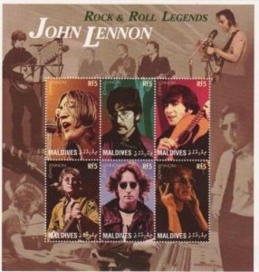 Maldives 1995 - John Lennon Rock & Roll - Sheet of 6 stamps Scott #2110 - MNH