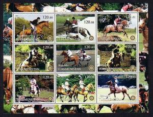 Turkmenistan, 2001 Russian Local. Equestrian Horses, on a sheet of 9. ^