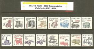 US Scott # 2252 -2266 1987-94 Transportation Coils MNH