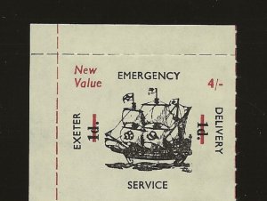 GB 1971 postal Strike Exeter Emergency Delivery 4/- surcharge on 1d MNH